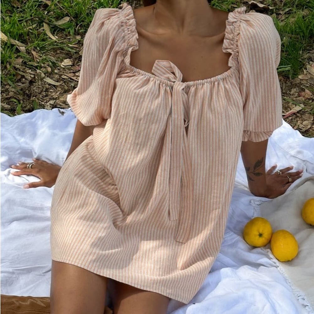 Rumored Peach Striped Mini Dress
